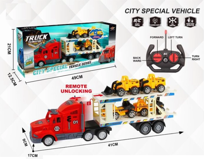 RC odtahový vůz se 4 stavebními autíčky