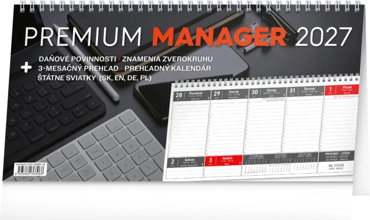 Notique stolní kalendář Premium manager 2027 (32 × 16 cm)