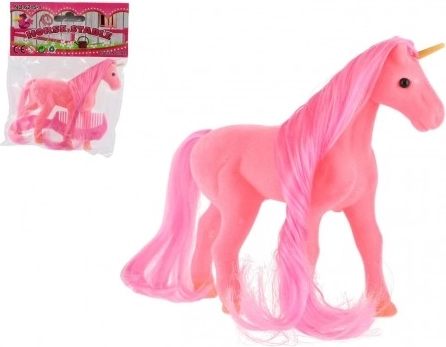 Růžový jednorožec k česání s hřebenem 14 cm