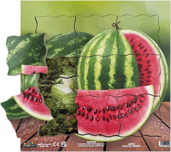 Just Jigsaws vodní meloun a jeho vegetativní růstové fáze – dřevěné vrstvené puzzle, 19 dílků