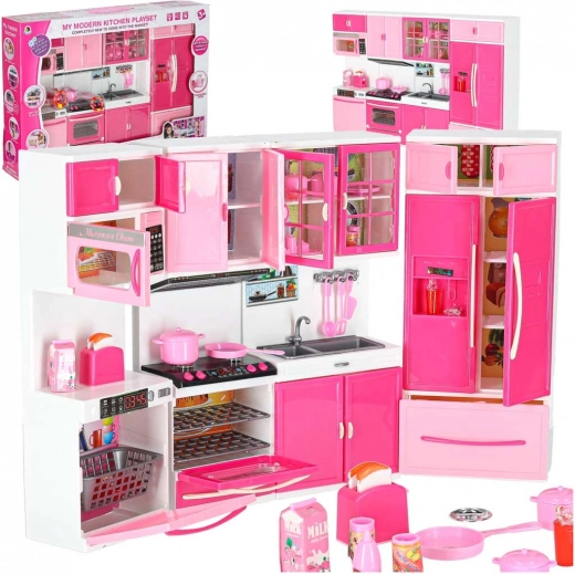 Plastová kuchyňka pro panenky, 4 moduly s led světly a zvuky, 48 cm