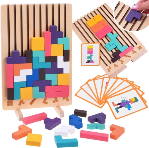 Dřevěná logická skládačka Tetris s barevnými dílky