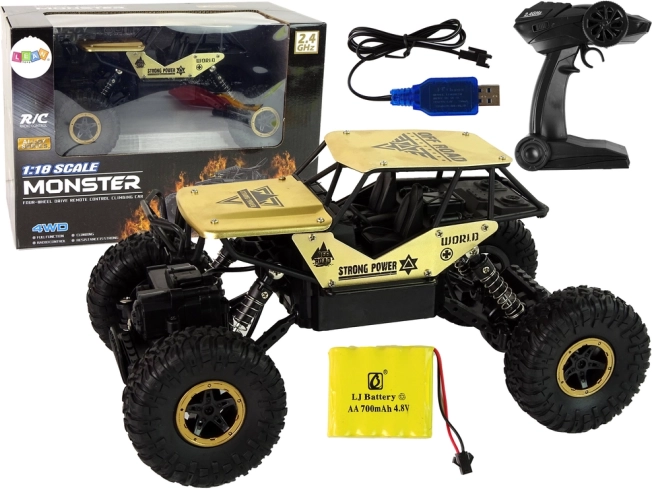 Rc auto terénní 1:18 černé zlaté s vysokými koly