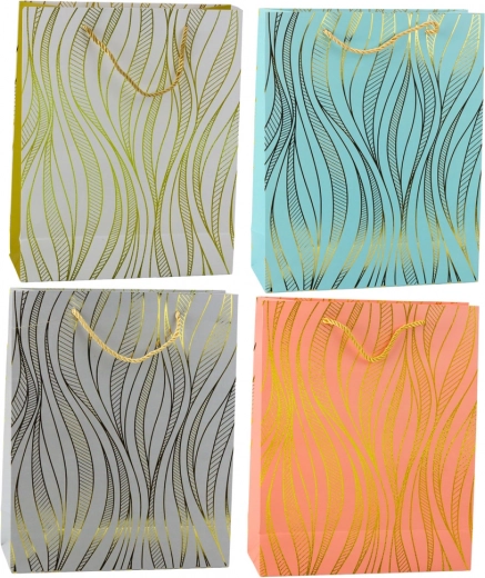 Dárková papírová taška se zlatými vlnkami 32 × 26 × 12 cm