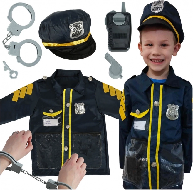 Dětský karnevalový kostým policista se sadou doplňků, kajdanky a klobouk, pro věk 3-8 let