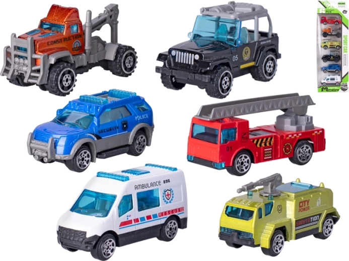 Sada kovových autíček 6 ks (6,5–7,5 cm)