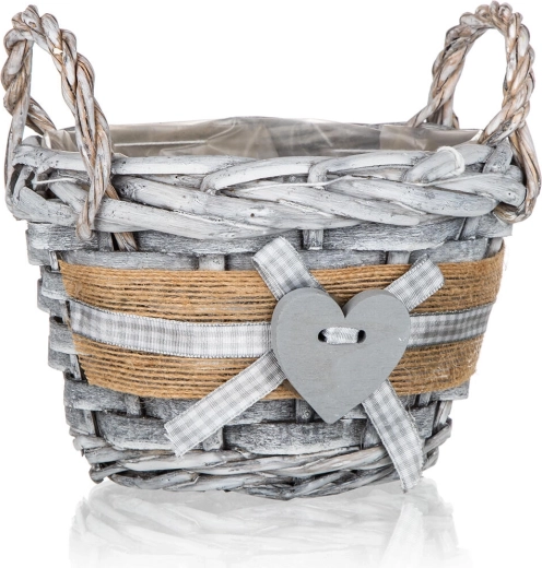 Proutěný kulatý košík s uchy GRIS 14 × 10 cm, šedý