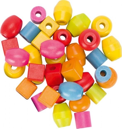 Dřevěné korálky a provázky v dóze - 45 kusů