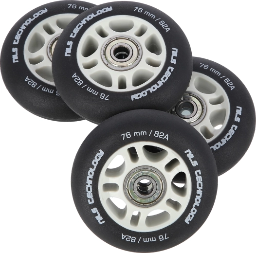 Matná kolečka na inline brusle NILS Extreme 76 mm 82A s ložisky ABEC 9, černá, sada 4 ks