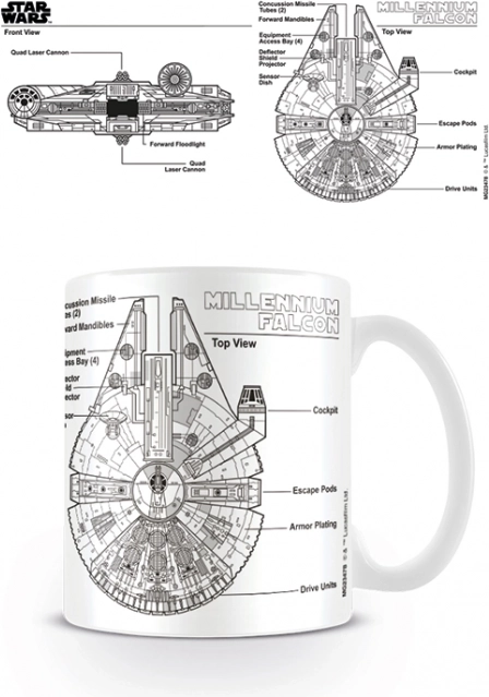 Keramický hrnek Star Wars – náčrt Millennium Falcon, 315 ml