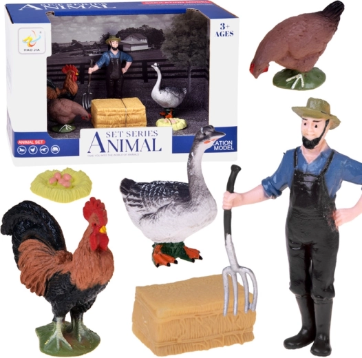 Sada figurek farmář a hospodářští ptáci