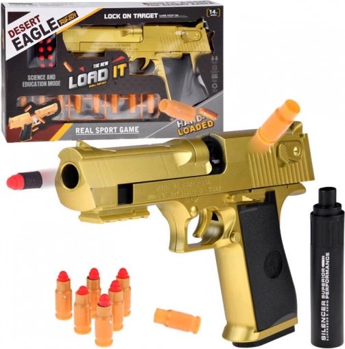 Hračkářský zlatý Desert Eagle s tlumičem