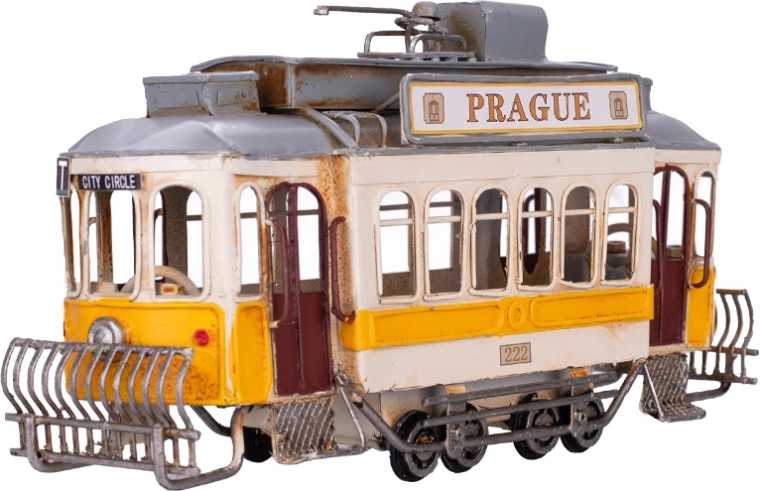 Kovový model žluté tramvaje Prague 27,5 cm – dekorace a sběratelský model