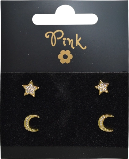 Pozlacené náušnice set Měsíc a hvězda, 4 ks