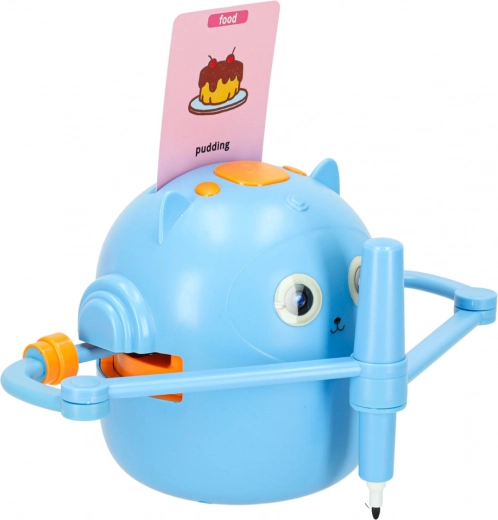 Interaktivní vzdělávací robot na učení kreslení a psaní, karty a fixy, modrý