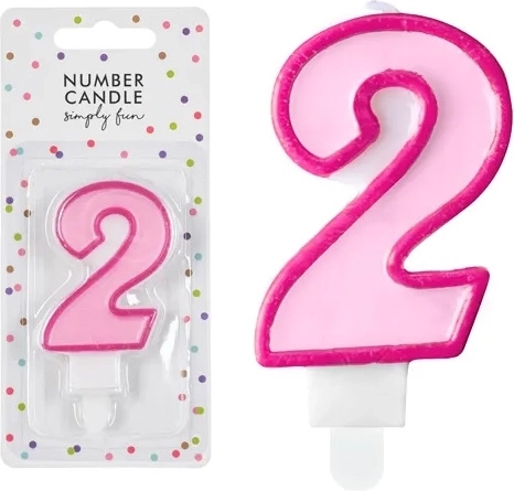 Narozeninová svíčka číslice 2 růžová 7 cm - 1 kus
