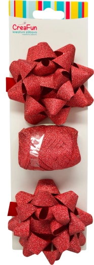Třpytivá dárková balicí sada červená se stuhou a hvězdicovými mašlemi
