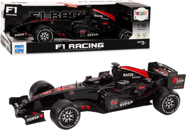 Závodní auto F1 s natahovacím pohonem 1:10, černé se zvuky