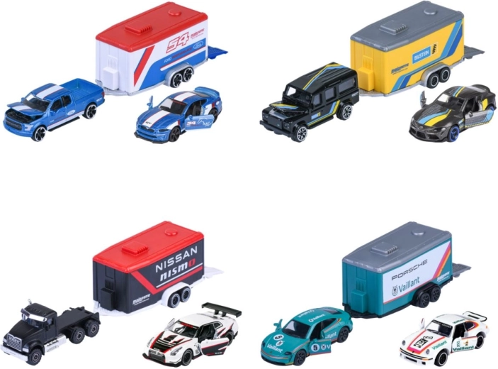 Závodní auto s přepravním přívěsem