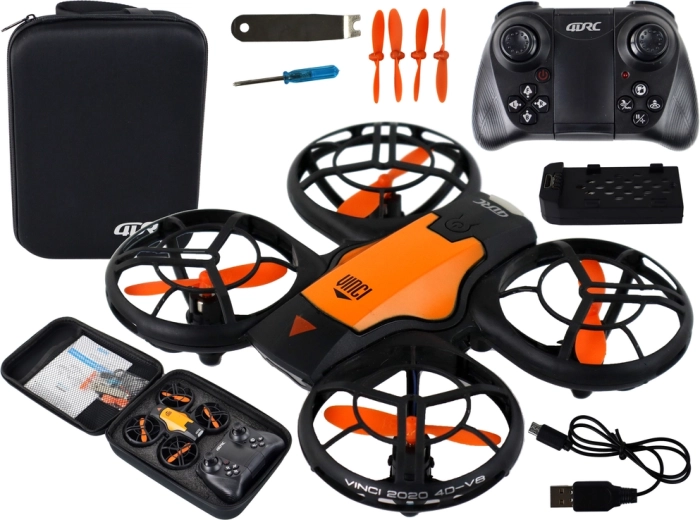 Dětský RC dron s kamerou a LED světly, oranžový, s pouzdrem