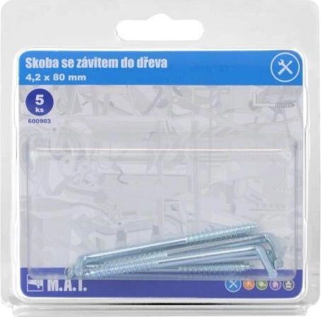Skoba se závitem do dřeva 80 × 4,2 mm, pozink, 5 ks