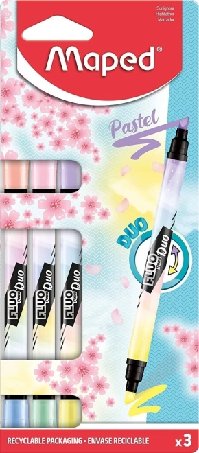 Zvýrazňovače MAPED Fluo Peps Duo Pastel, sada 3 ks