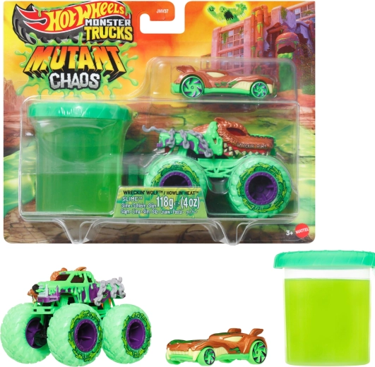 Hot Wheels monster truck Mutant chaos se 2 vozidly a slizem - 1 kus