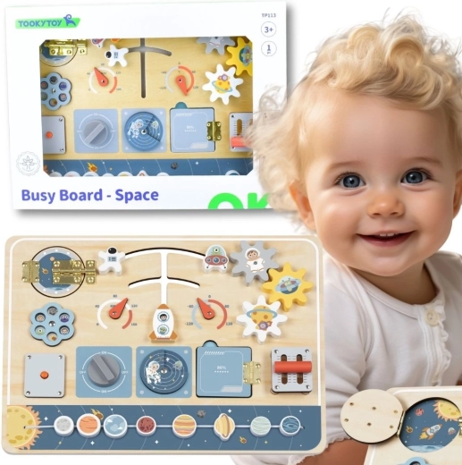 Dřevěná montessori aktivitní deska Vesmír od Tooky Toy
