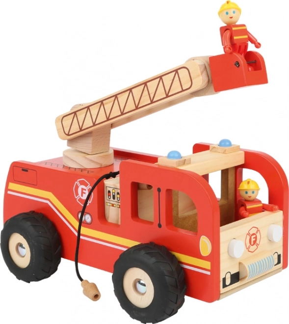 Dřevěné hasičské auto SMALL FOOT s otočným žebříkem a figurkami