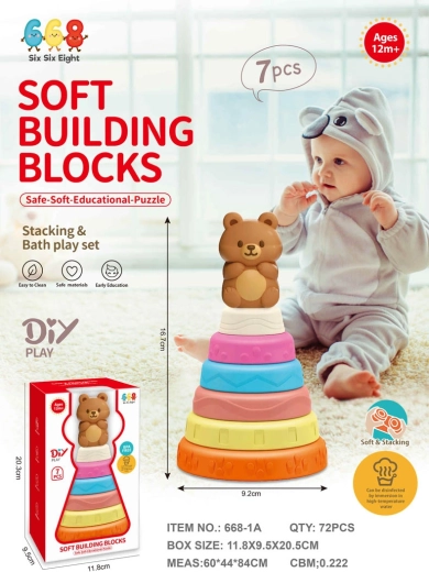 Barevná měkká senzorická pyramida s medvídkem