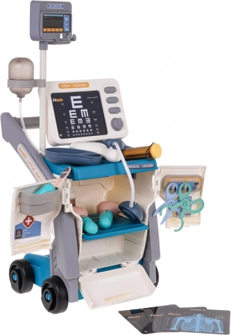 Lékařský vozík s EKG a příslušenstvím – modrý dětský set