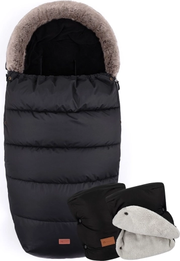 Petite&Mars zimní fusak 4v1 Comfy Forever black + rukávník Jasie ink black