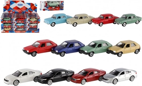 Model autíčko Škoda 1:60 od Welly, kov a plast, 7 cm, volný chod, mix barev v krabičce