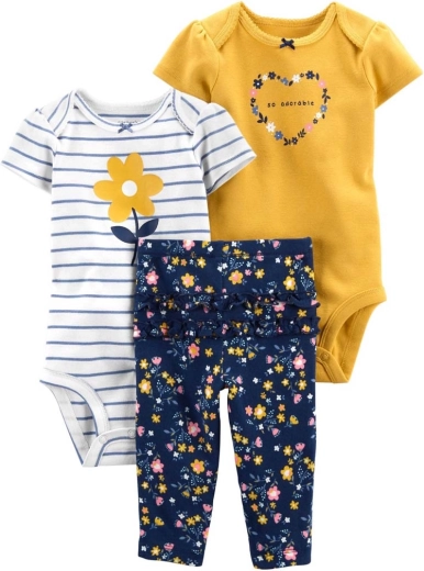 Carter's 3dílná sada pro miminko – 2× body s krátkým rukávem a dlouhé kalhoty Multiflora, dívka, vel. 56 (NB)