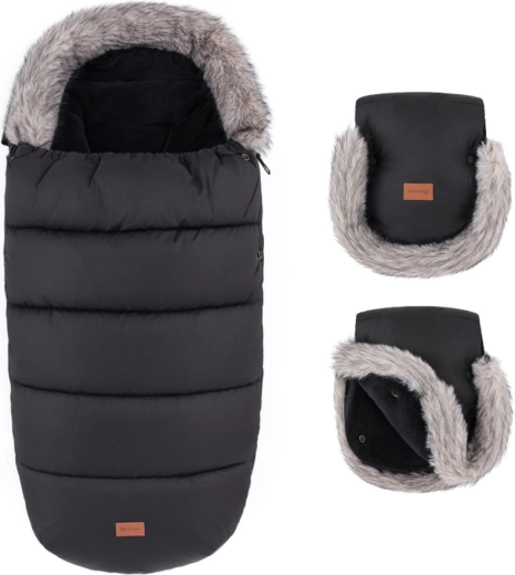 Petite&Mars zimní set: fusak Comfy 4v1 a rukavice na kočárek Furry forever black