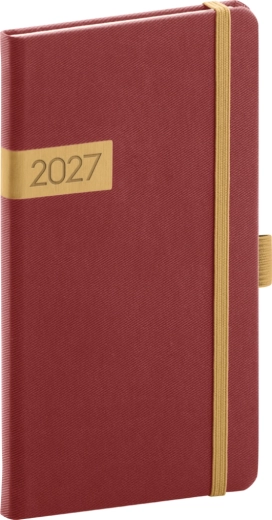 Notique kapesní diář Twill 2027 bordó-zlatý 9 x 15,5 cm