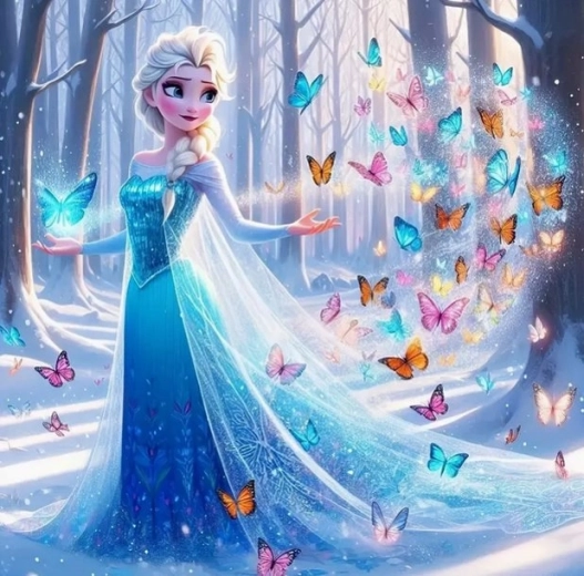 Diamantové malování ledová princezna s kouzelnými motýly 30 × 40 cm