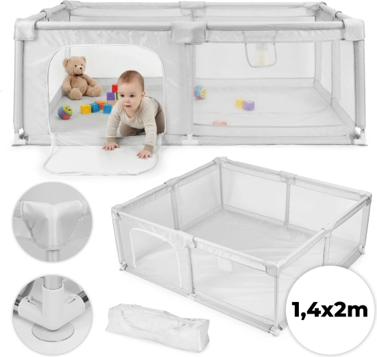 Dětská ohrádka 140 × 200 cm s míčky a cestovní taškou ecotoys – šedá
