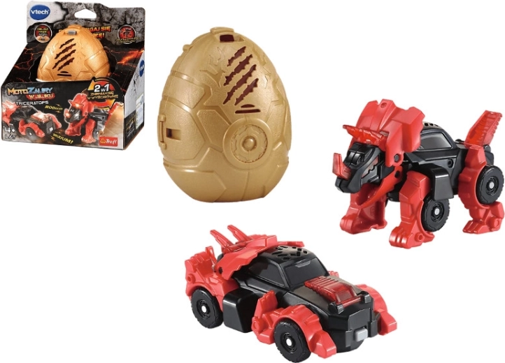 VTech Motozaury Triceratops v vajíčku – přeměnitelný dinosaurus na závodní auto se světly a zvuky