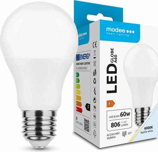 LED žárovka E27 8,5 W studená bílá MODEE SMART LIGHTING Globe A60
