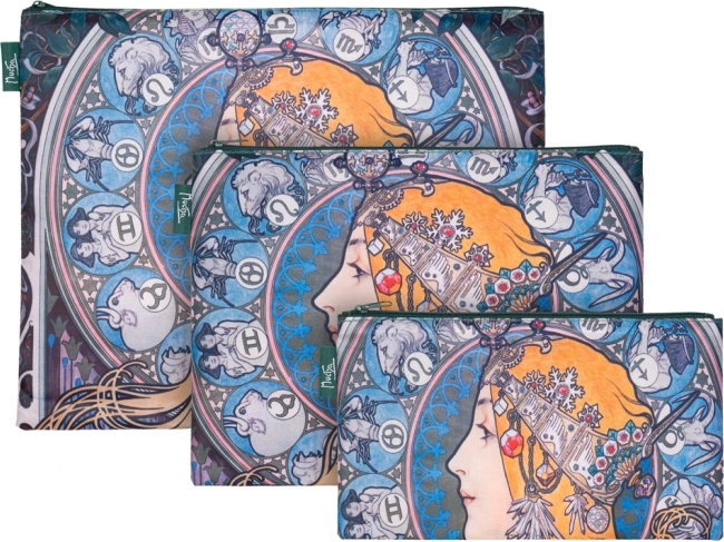 Sada 3 kosmetických taštiček s motivem Alphonse Mucha Zodiac