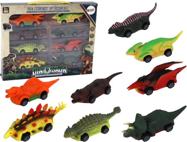 Barevné autíčka ve tvaru dinosaurů - sada 8 kusů