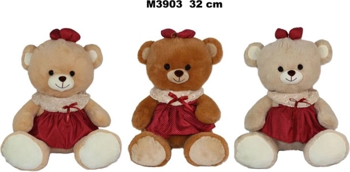 Plyšový medvídek v šatičkách, 32 cm, 3 barevné varianty - 1 kus