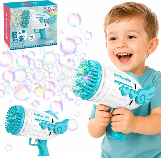 Woopie bublifuková pistole Bubble Angel s 91 otvory modrá