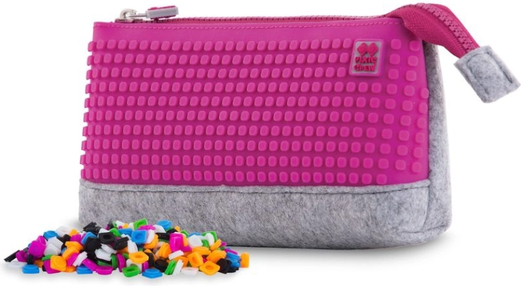 Pixie Crew velké pouzdro šedé s fuchsiovým panelem