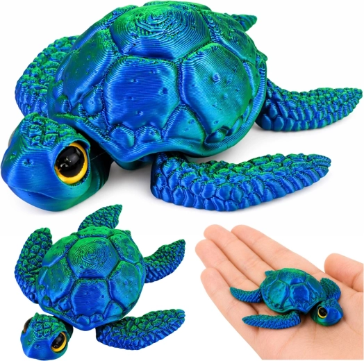 Figurka mořská želva 3D s pohyblivými ploutvemi a hlavou, modrozelená 8 cm
