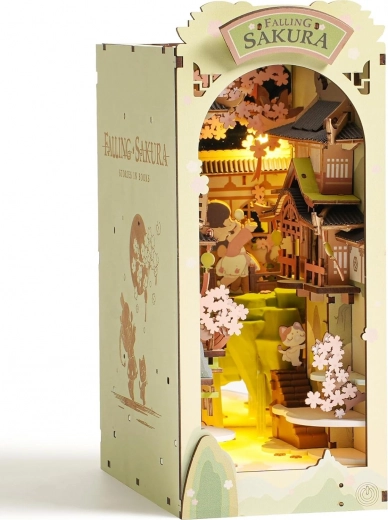 ROBOTIME FALLING SAKURA 3D knižní zarážka s teplým LED osvětlením (dřevěná stavebnice)