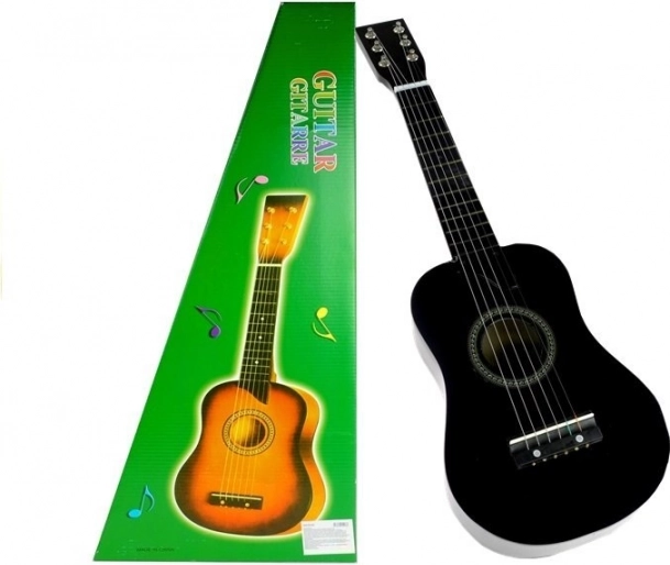 Klasická Dřevěná Kytara s Trsátkem Černá 60 cm