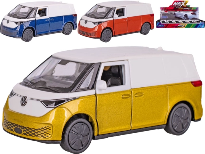 Kovový model dodávky Welly Volkswagen ID. Buzz Cargo se zpětným chodem 11,5 cm