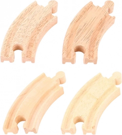 BIGJIGS RAIL krátké zatáčky pro dřevěnou vláčkodráhu, 4 ks